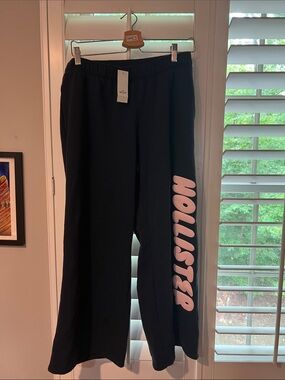 Hollister Black Joggers with Pink Vertical Logo Down Leg